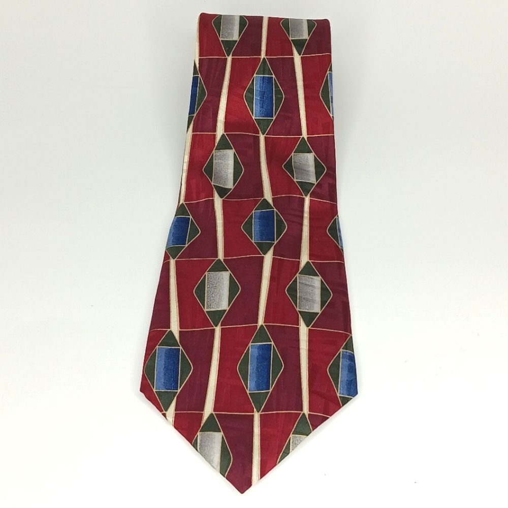 GIVENCHY Men's Burgundy Geometric Silk Tie Vintage Luxury Designer USA
